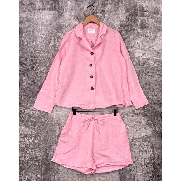 Sleeper Pajama Set 1 / Small Womens Pink Linen Short Lounge Set - Picture 1 of 12